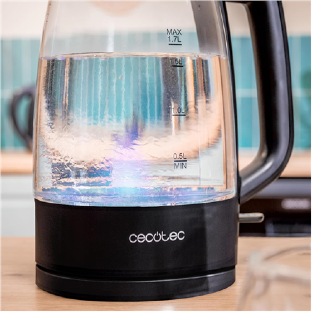 Cecotec Kettle , ThermoSense 320 Clear , 2200 W , Electric , 1.7 L , Glass , 360° rotational base , Black/Transparent