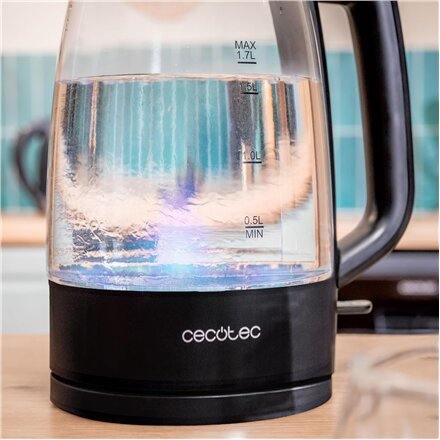 Cecotec Kettle , ThermoSense 320 Clear , 2200 W , Electric , 1.7 L , Glass , 360° rotational base , Black/Transparent