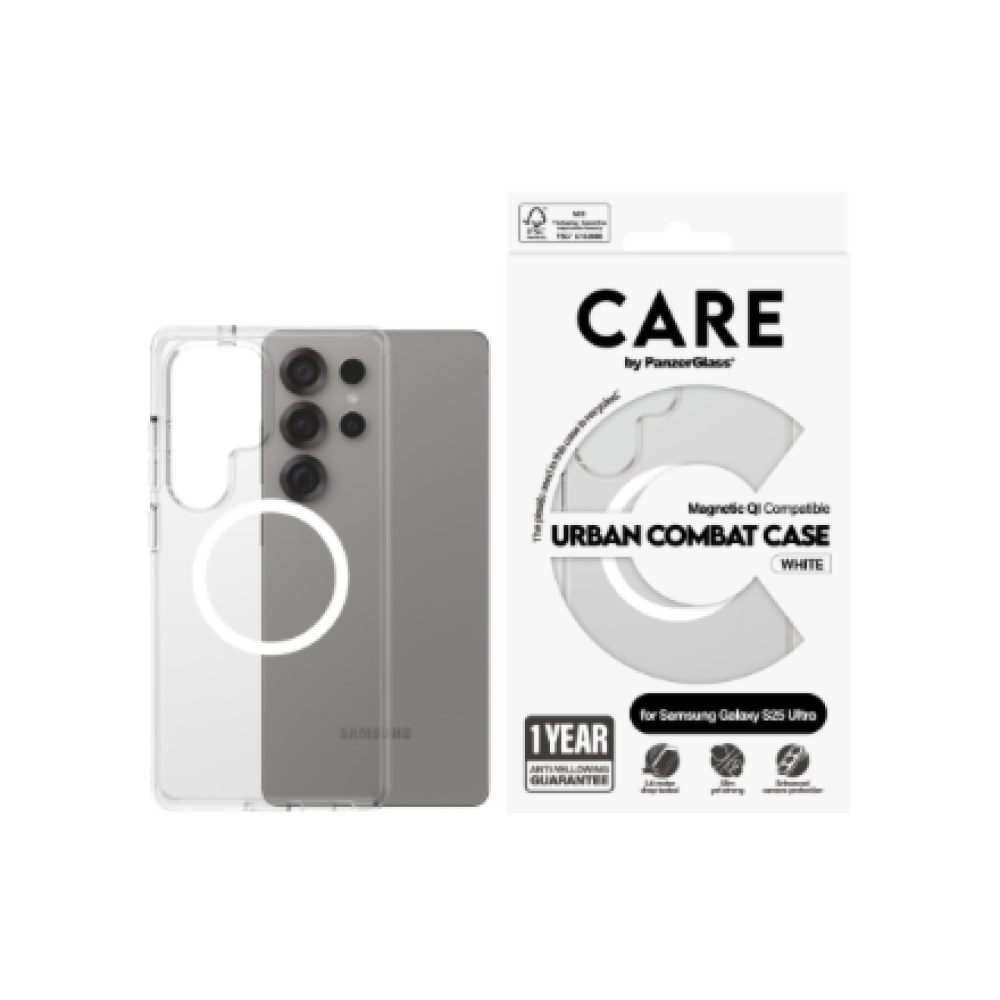 CARE Back protection , Samsung , Galaxy S25 Ultra , Recycled plastic , White