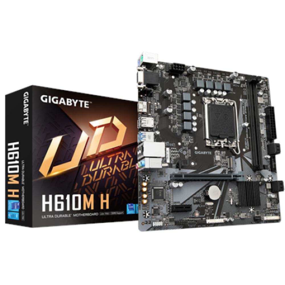 Gigabyte H610M H 1.0 Processor family Intel Processor socket LGA1700 DDR5 DIMM Memory slots 2 Supported hard disk drive interfaces SATA, M.2 Number of SATA connectors 4 Chipset Intel H610 Express Micro ATX