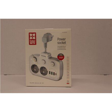 SALE OUT. ColorWay CW-CHE24PDW Power Socket: 2xEU plugs/3xUSB-A/1xUSB-C White 2.5M , ColorWay Power Socket , CW-CHE24PDW , DAMAGED PACKAGING