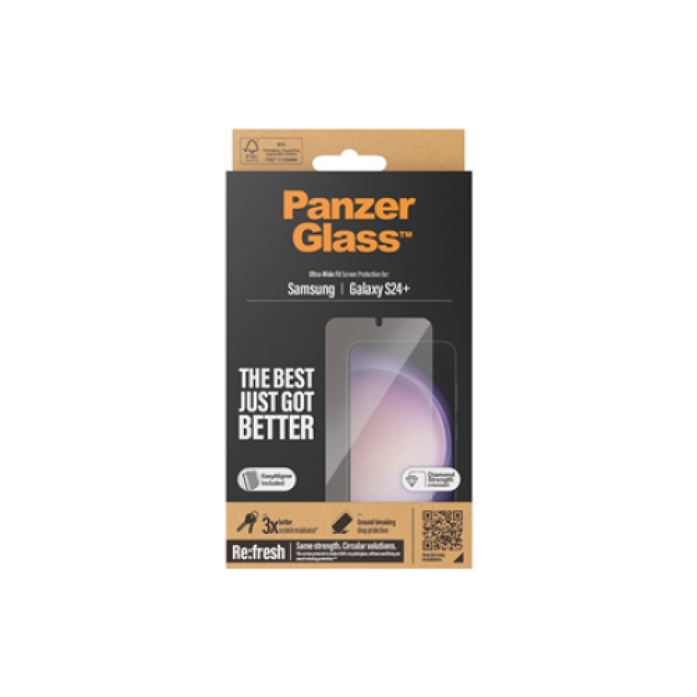 PanzerGlass , Screen Protector , Samsung , Galaxy S24 Plus , Polyethylene terephthalate (PET) , Transparent , Ultra-Wide FitwA