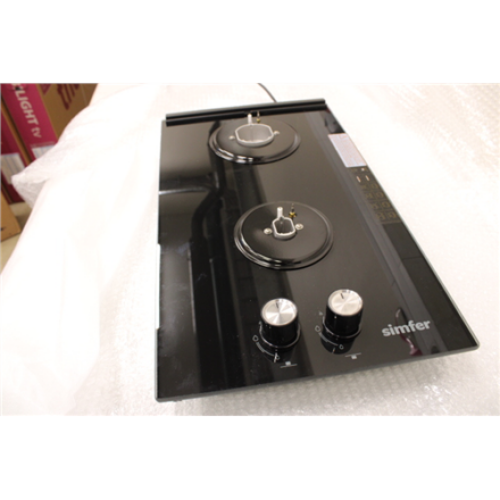SALE OUT. Simfer , H3.201.TGRSP , Hob , Gas on glass , Number of burners/cooking zones 2 , Mechanical , Inox/Black , REFURBISHED, NO ORIGINAL PACKAGING