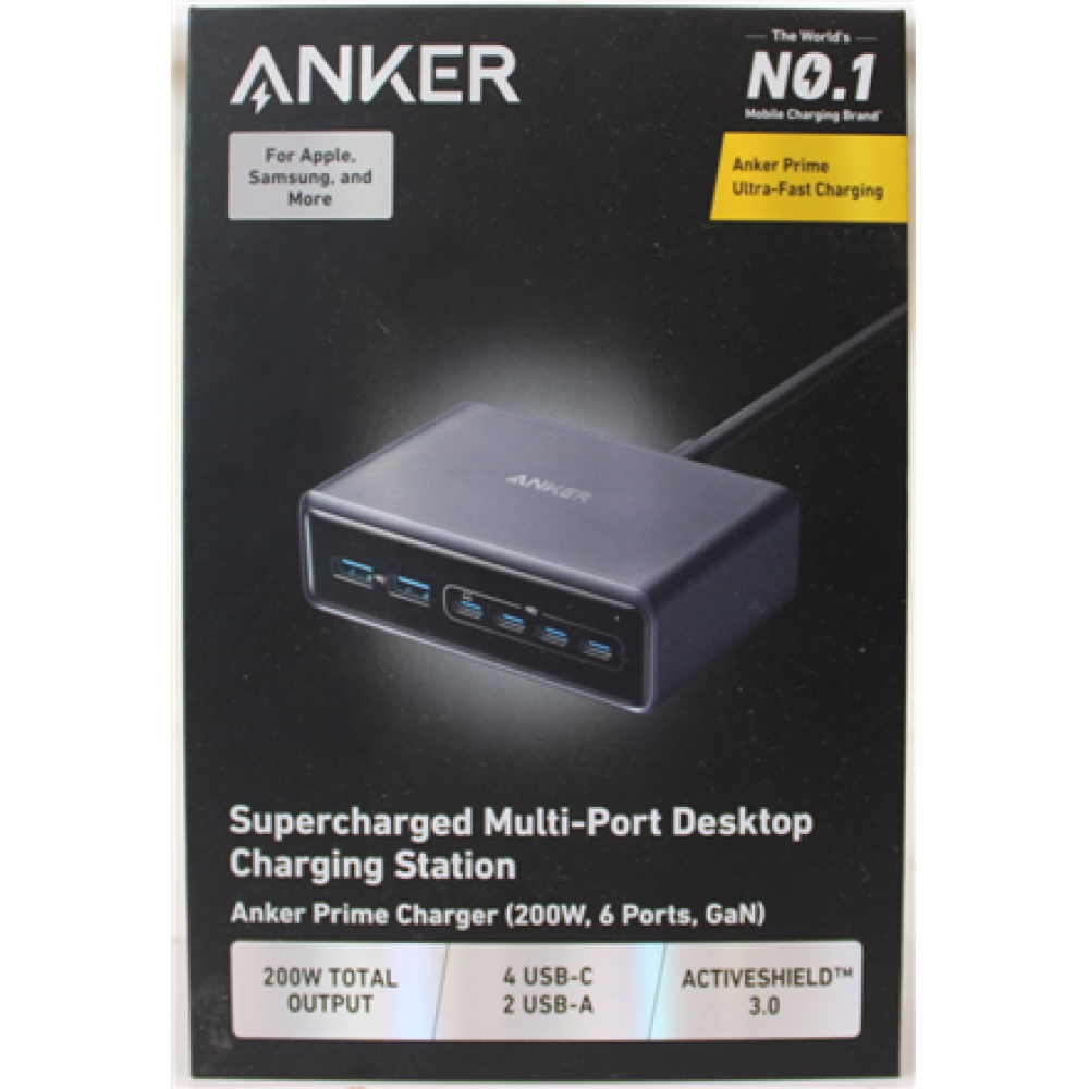 SALE OUT. Anker Prime Charger (200W, 6 Ports, GaN) , A2683341 , DAMAGED PACKAGING
