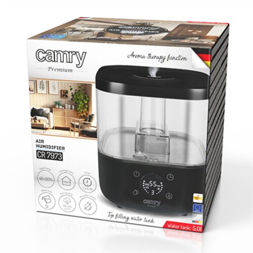 Camry , CR 7973b , Humidifier , 23 W , Water tank capacity 5 L , Suitable for rooms up to 35 m² , Ultrasonic , Humidification capacity 100-260 ml/hr , Black