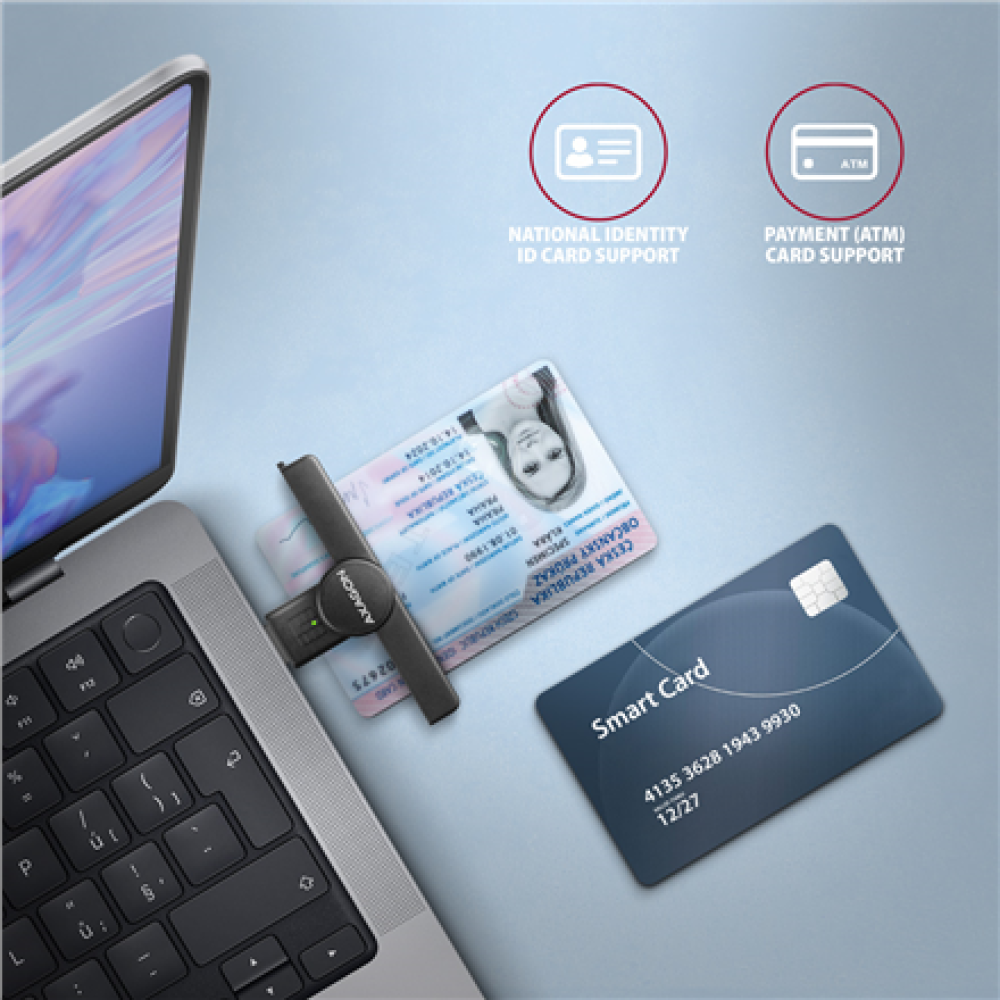 AXAGON Foldable pocket USB-A contact Smart/ID card reader , CRE-SMPA