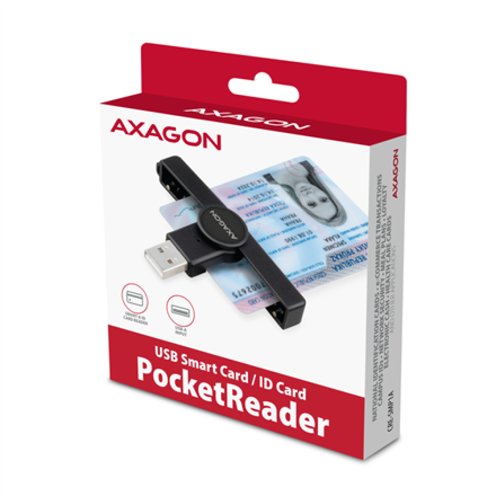 AXAGON Foldable pocket USB-A contact Smart/ID card reader , CRE-SMPA