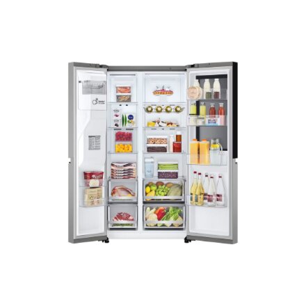 LG Refrigerator , GSGV81PYLL , Energy efficiency class E , Free standing , Side by side , Height 179 cm , Fridge net capacity 416 L , Freezer net capacity 219 L , Display , 36 dB , Silver