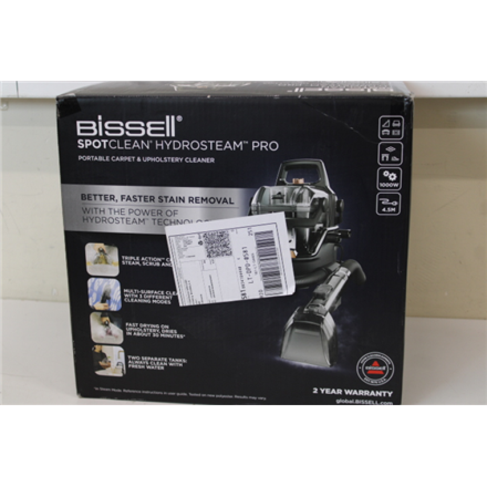 SALE OUT. Bissell , Portable Carpet and Upholstery Cleaner , SpotClean HydroSteam Pro , Corded operating , Washing function , 1000 W , - V , Black , UNPACKED, USED, SCRATCHED , Bissell , Portable Carpet and Upholstery Cleaner , SpotClean HydroSteam Pro , 