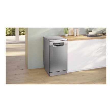 Bosch Dishwasher , SPS4HMI13E , Free standing , Width 45 cm , Number of place settings 10 , Number of programs 6 , Energy efficiency class D , Display , AquaStop function , Brushed steel