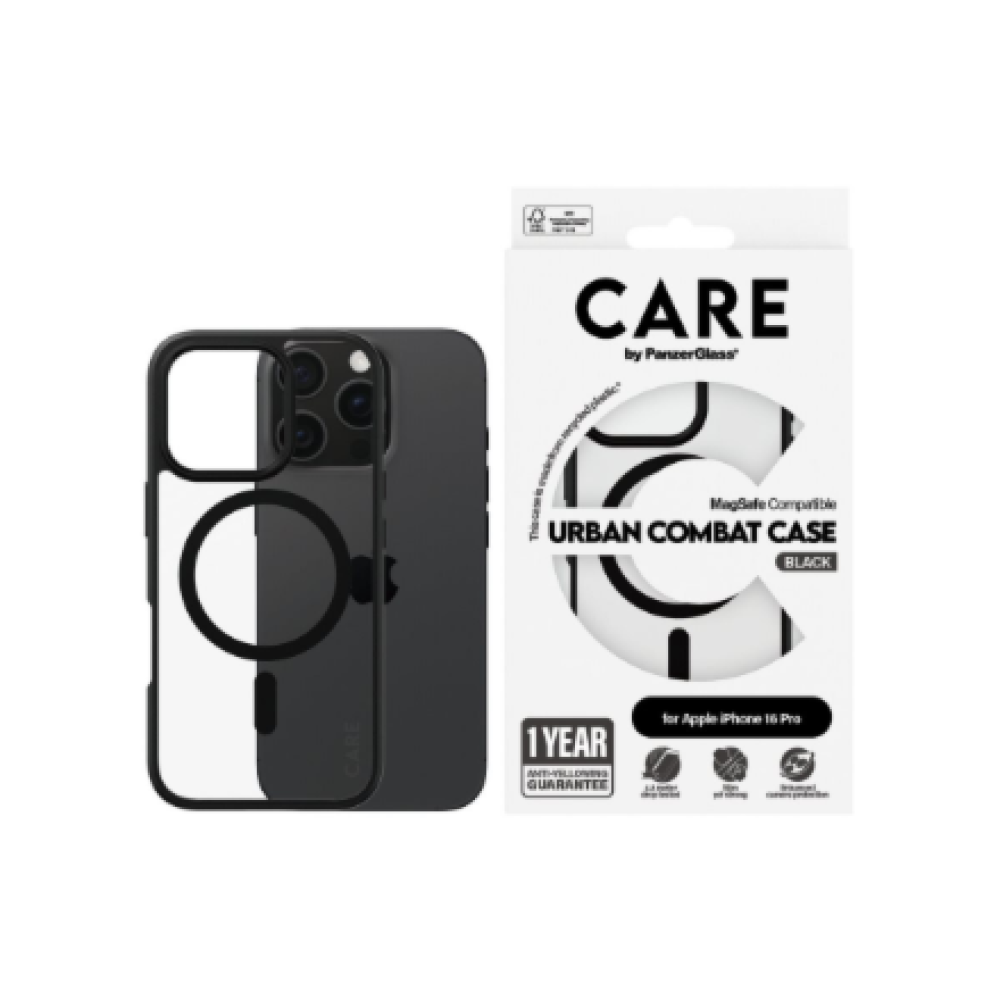 CARE Flagship Case , Back cover , Apple , iPhone 16 PRO , Recycled plastic , Black , MagSafe