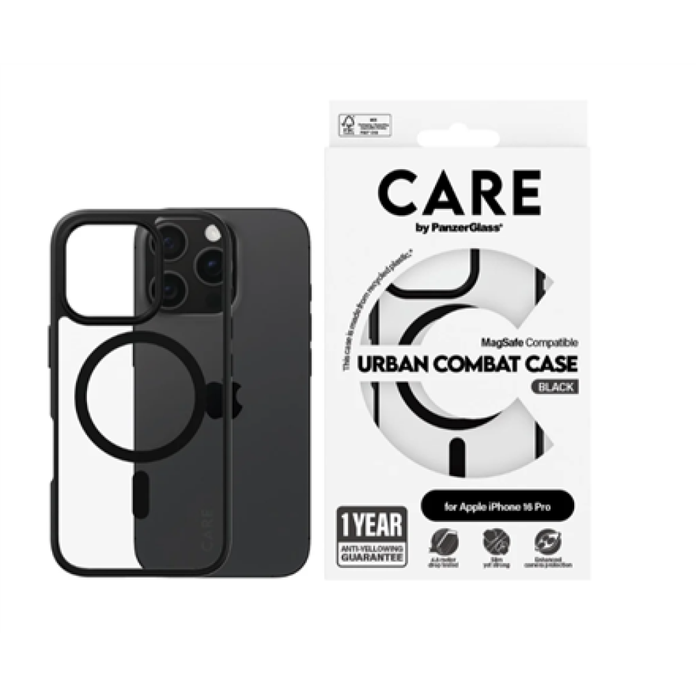 CARE Flagship Case , Back cover , Apple , iPhone 16 PRO , Recycled plastic , Black , MagSafe