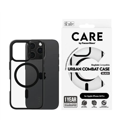 CARE Flagship Case , Back cover , Apple , iPhone 16 PRO , Recycled plastic , Black , MagSafe