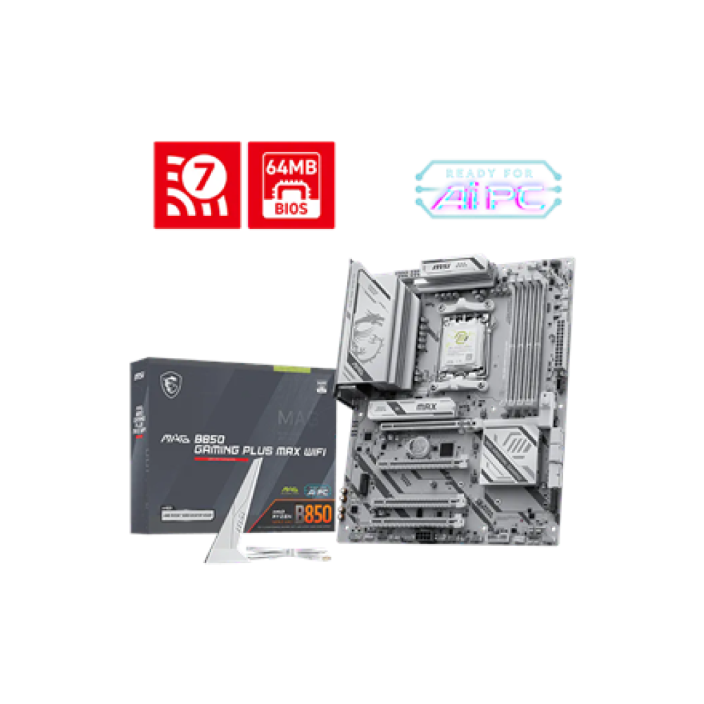 MSI MAG B850 GAMING PLUS MAX WIFI , Processor family AMD , Processor socket AM5 , DDR5 , Supported hard disk drive interfaces SATA, M.2 , Number of SATA connectors 4