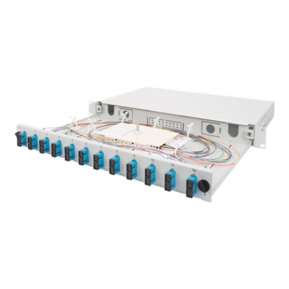 Fiber Optic Splice Box Front Panel, quick lock, 12x SC DX, 1U , DN-96200-QL , Grey