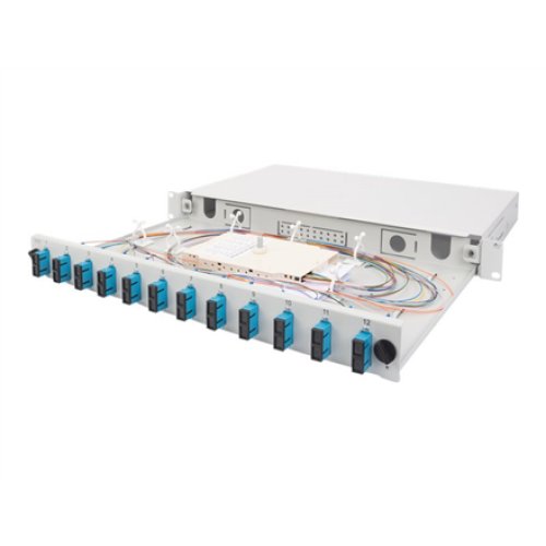 Fiber Optic Splice Box Front Panel, quick lock, 12x SC DX, 1U , DN-96200-QL , Grey