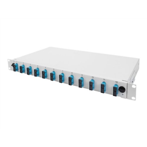 Fiber Optic Splice Box Front Panel, quick lock, 12x SC DX, 1U , DN-96200-QL , Grey