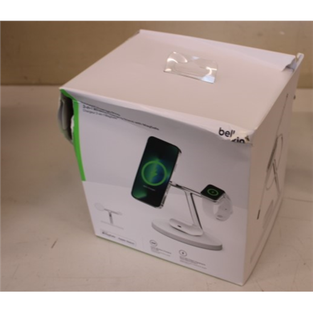 SALE OUT. BELKIN BOOST CHARGE Pro MagSafe 3in1 Wireless Charging Stand + AC Power Adapter, 15W, White , Belkin , Pro MagSafe 3in1 Wireless Charging Stand + AC Power Adapter , BOOST CHARGE , DAMAGED PACKAGING