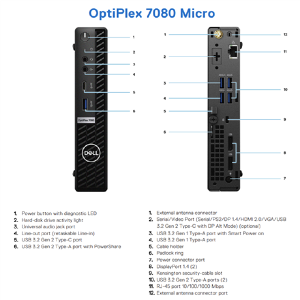 DELL Renewed Grade A , OptiPlex 7080 Micro , Intel Core i5 , i5‑10500T , 16 GB , SSD , 256 GB , Intel UHD Graphics 630 , Windows 11 Pro