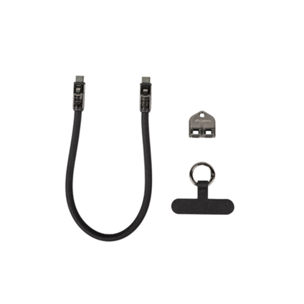 Lanberg USB-C M/M Lanyard/Keychain Cable, 0.3 m, 240 W , CA-CMCM-10LN-0003-BK