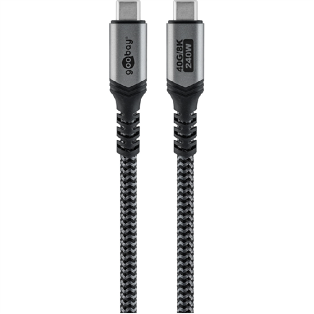 Goobay USB-C Cable, USB4, 1.8 m, bBack/Silver , USB-C to USB-C