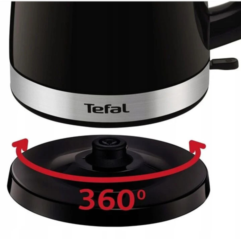 TEFAL Kettle , KO150F30 Delfini Vision , Electric , 2400 W , 1.5 L , Plastic , 360° rotational base , Black/Stainless steel