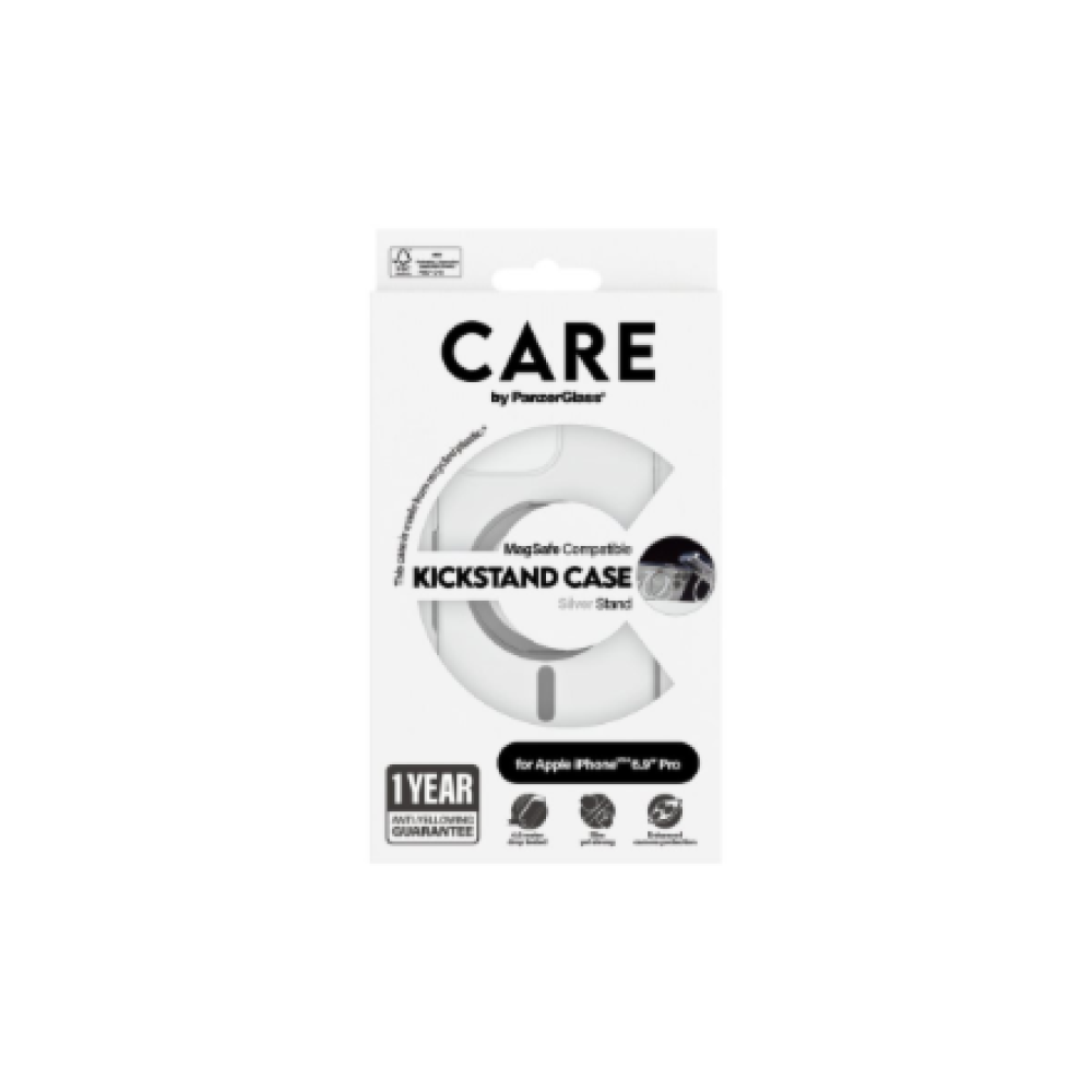 CARE Feature Case , Back cover , Apple , iPhone 16 Pro Max , Recycled plastic , Silver , Kickstand & MagSafe