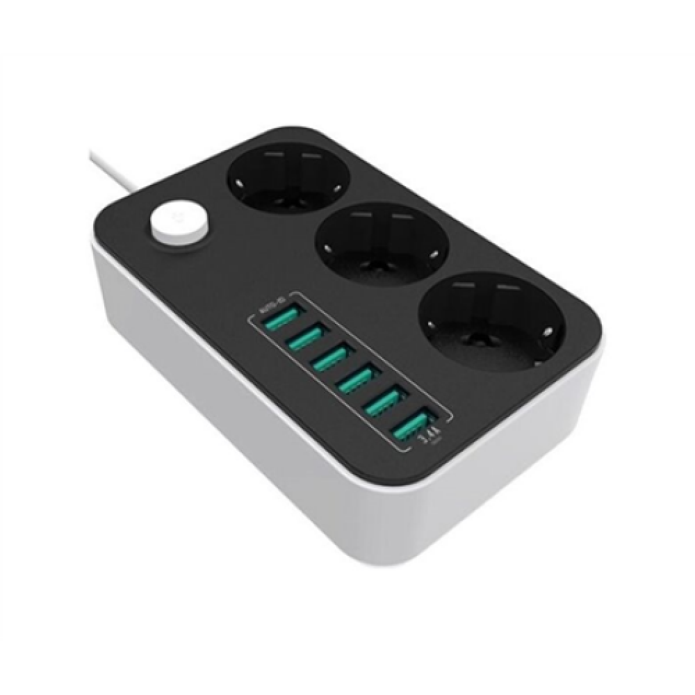 10 A , Power Socket :3 EU plugs/6USB Blac , CW-CHE36B , Black , 1.8 m