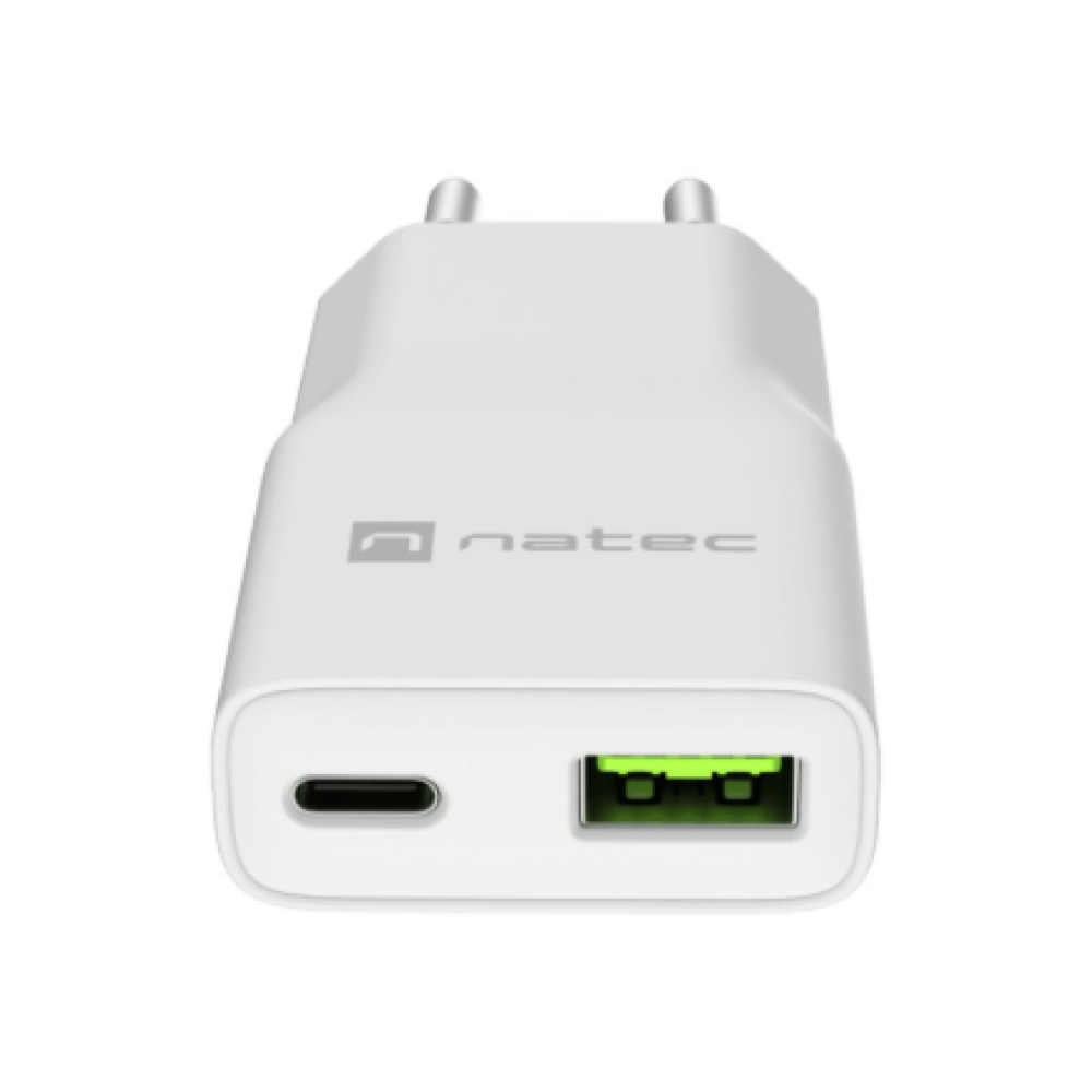 Natec Ribera USB Charger Gan Slim USB 1X USB-A + 1X USB-C 20W , NUC-2376