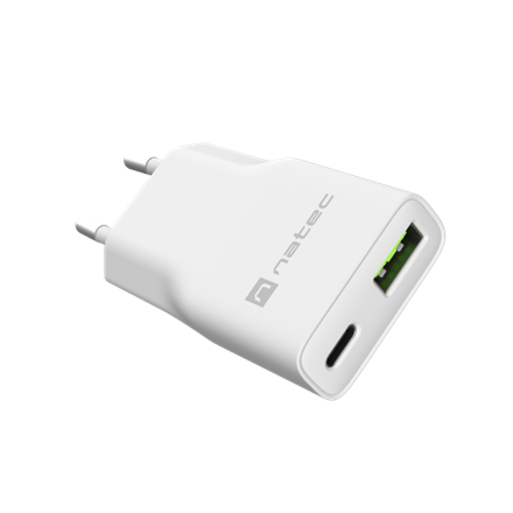 Natec Ribera USB Charger Gan Slim USB 1X USB-A + 1X USB-C 20W , NUC-2376