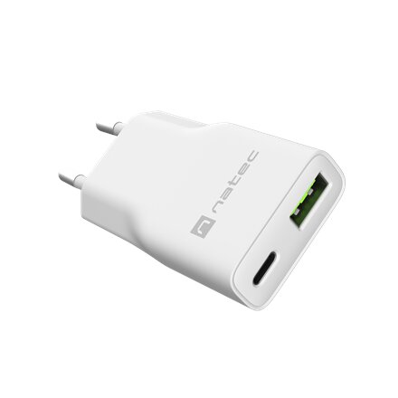Natec Ribera USB Charger Gan Slim USB 1X USB-A + 1X USB-C 20W , NUC-2376