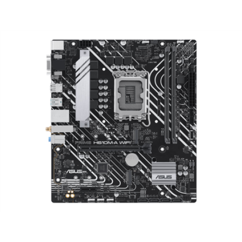 ASUS PRIME H610M-A WIFI , Asus , Processor family Intel H610 , Processor socket 1 x LGA1700 Socket , 2 DIMM slots - DDR5, non-ECC, unbuffered , Supported hard disk drive interfaces SATA-600, 1 x M.2 , Number of SATA connectors 4