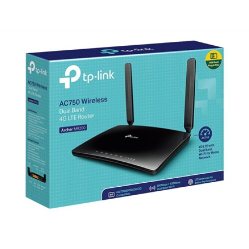 TP-LINK , 4G LTE Router , Archer MR200 , 802.11ac , 300+433 Mbit/s , 10/100 Mbit/s , Mesh Support No , MU-MiMO No , 4G , Antenna type 2xDetachable antennas