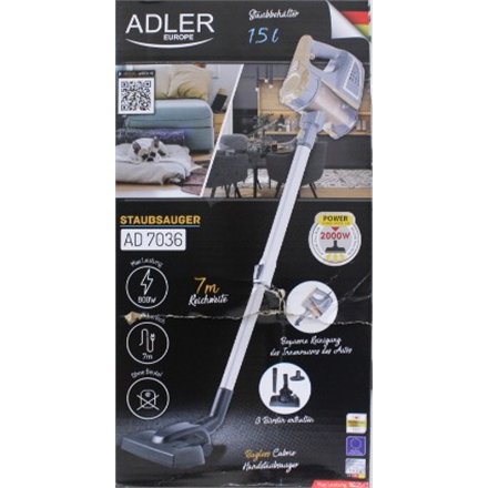 SALE OUT. , Adler , Vacuum Cleaner , AD 7036 , Corded operating , Handstick and Handheld , 800 W , - V , Operating radius 7 m , Yellow/Grey , Warranty 24 month(s) , DAMAGED PACKAGING