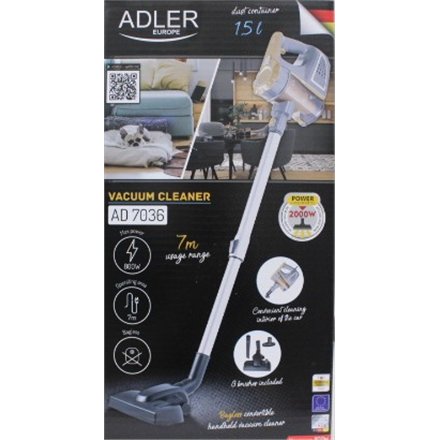 SALE OUT. , Adler , Vacuum Cleaner , AD 7036 , Corded operating , Handstick and Handheld , 800 W , - V , Operating radius 7 m , Yellow/Grey , Warranty 24 month(s) , DAMAGED PACKAGING