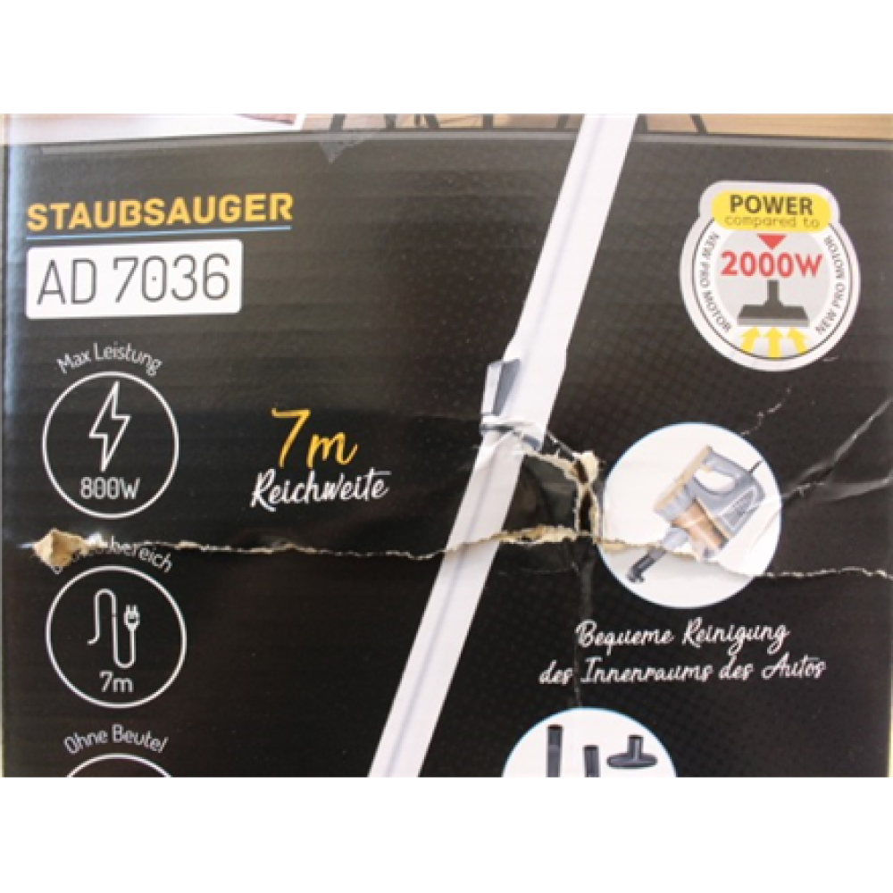 SALE OUT. , Adler , Vacuum Cleaner , AD 7036 , Corded operating , Handstick and Handheld , 800 W , - V , Operating radius 7 m , Yellow/Grey , Warranty 24 month(s) , DAMAGED PACKAGING