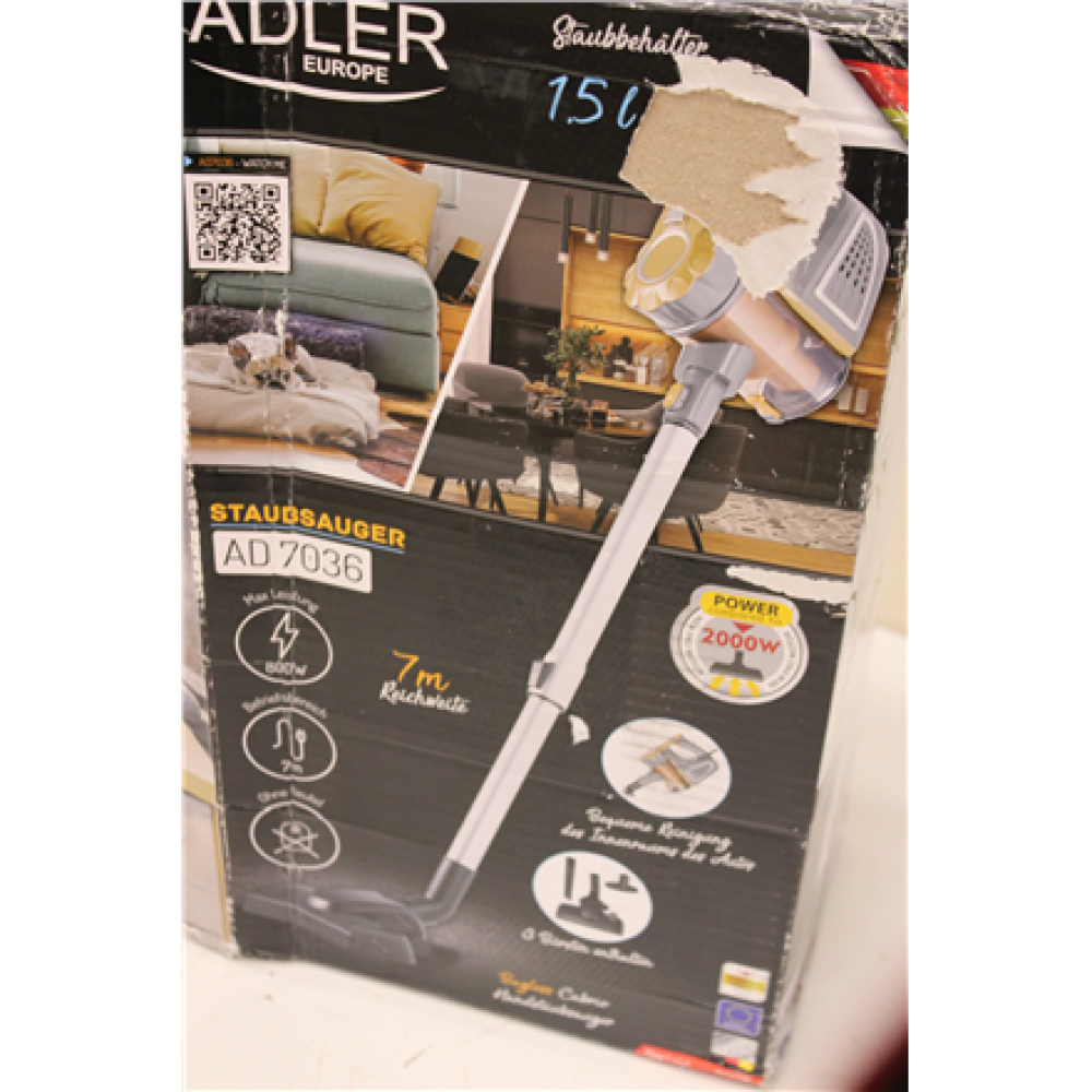 SALE OUT. , Adler , Vacuum Cleaner , AD 7036 , Corded operating , Handstick and Handheld , 800 W , - V , Operating radius 7 m , Yellow/Grey , Warranty 24 month(s) , DAMAGED PACKAGING