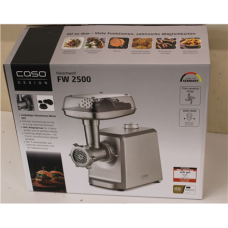 SALE OUT. Caso Meat Mincer , FW 2500 , Stainless Steel , 2500 W , Number of speeds 2 , Throughput (kg/min) 2.5 , 3 stainless steel cutting plates (3 mm, 5 mm and 8 mm), Sausage filler, Cookie attachment with 4 moulds, Stuffer , DEMO