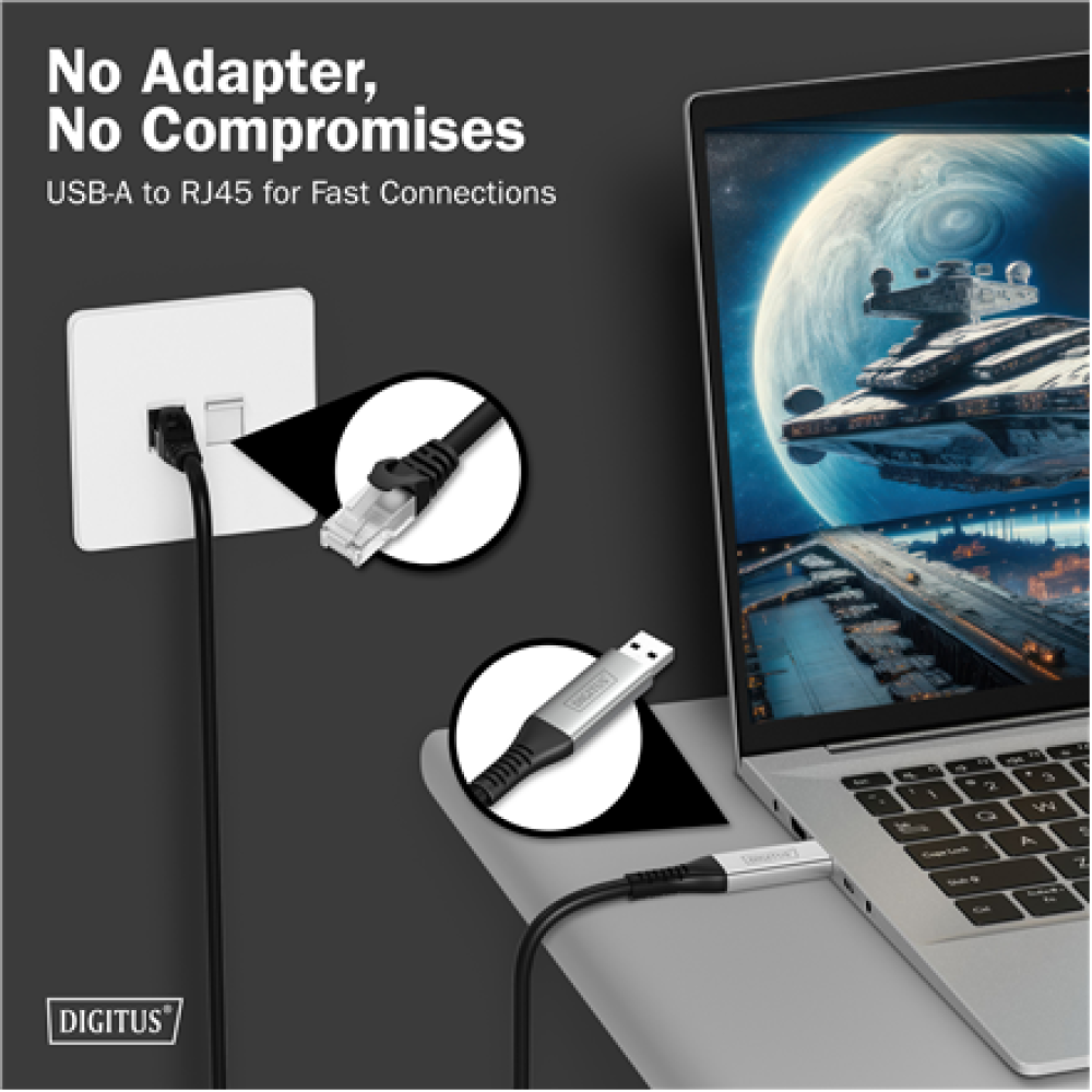 Digitus , USB-A - RJ45 Ethernet cable, 1Gbit/s, 3m , AK-300600-030-S , USB-A to RJ45