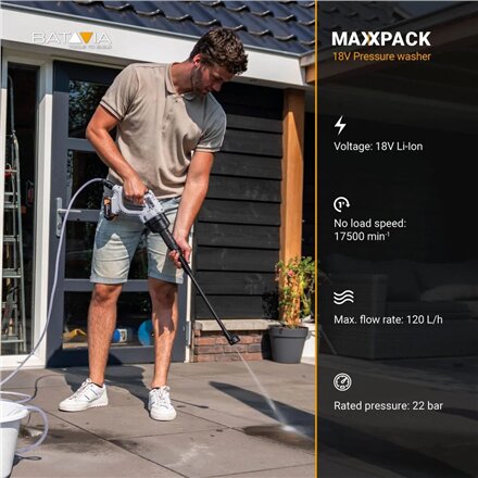 Batavia B.V. , Nexxforce Cordless Pressure Cleaner, Without battery and charger - 18V , 22 bar , 120 l/h
