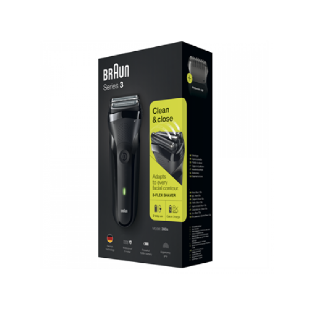 Braun , Shaver , 300s 3-Flex Series 3 , Operating time (max) 20 min , NiMH , Black