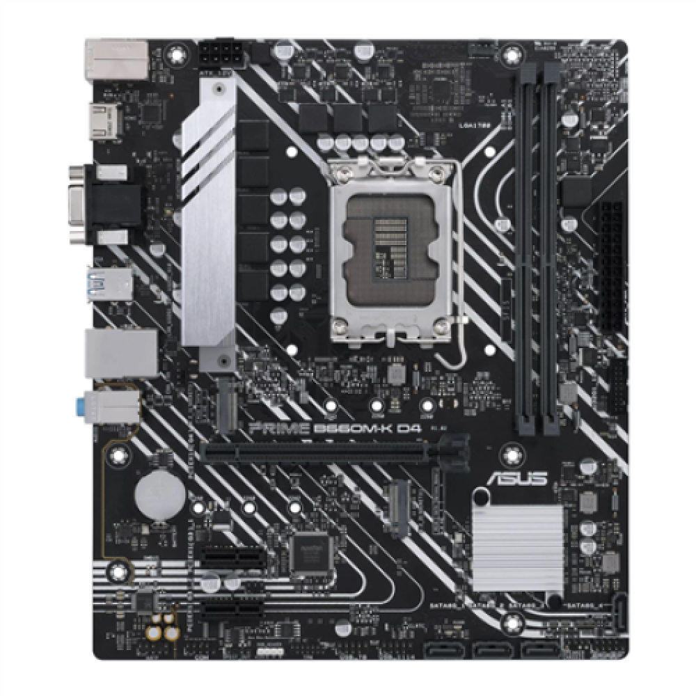 Asus PRIME B660M-K D4 Processor family Intel Processor socket LGA1700 DDR4 DIMM Memory slots 2 Supported hard disk drive interfaces SATA, M.2 Number of SATA connectors 4 Chipset Intel B660 microATX