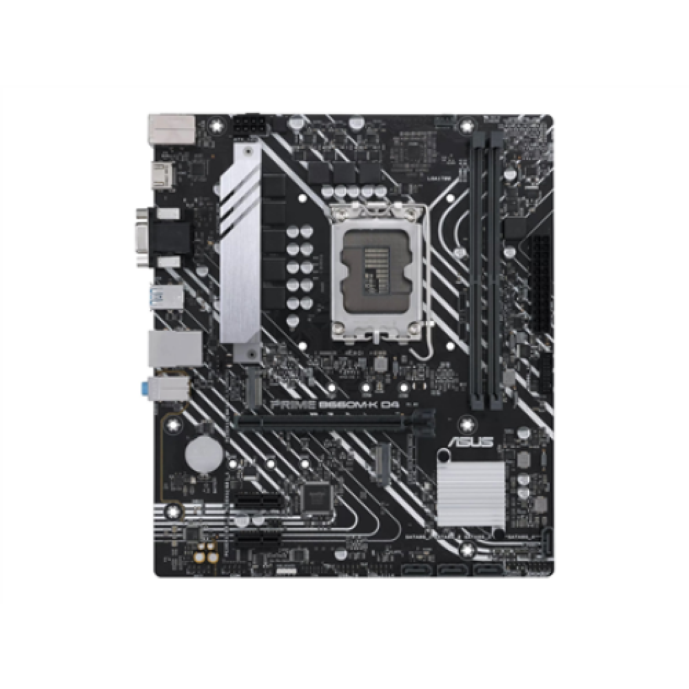 Asus PRIME B660M-K D4 Processor family Intel Processor socket LGA1700 DDR4 DIMM Memory slots 2 Supported hard disk drive interfaces SATA, M.2 Number of SATA connectors 4 Chipset Intel B660 microATX