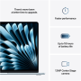 MacBook , Apple Air , Sky Blue , 15 , 2880 x 1864 pixels , Apple M4 , 16 GB , Solid-state drive capacity 256 GB , Apple M4 chip 10-core CPU/10-core GPU , macOS , 802.11b , Keyboard language Russian , Keyboard backlit