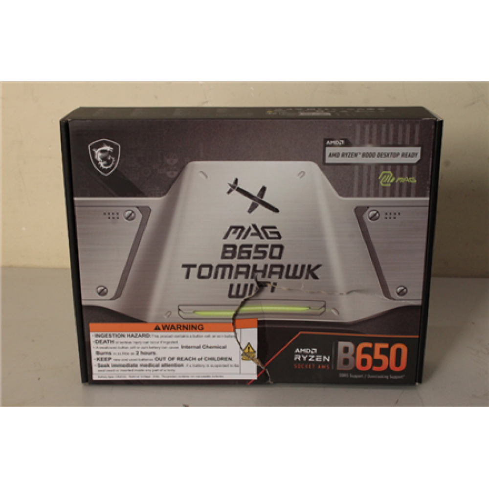 SALE OUT. , SALE OUT. MSI MAG B650 TOMAHAWK WIFI , Processor family AMD , Processor socket AM5 , DDR5 DIMM , Memory slots 4 , Supported hard disk drive interfaces SATA, M.2 , Number of SATA connectors 6 , Chipset AMD B650 , ATX , BENT DENT, SCRATCHED ON P