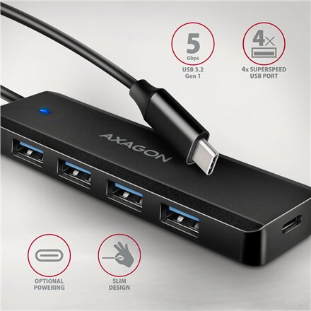 AXAGON Travel four-port USB-C 5Gbps hub , HUE-C1C