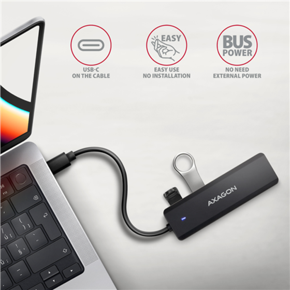 AXAGON Travel four-port USB-C 5Gbps hub , HUE-C1C