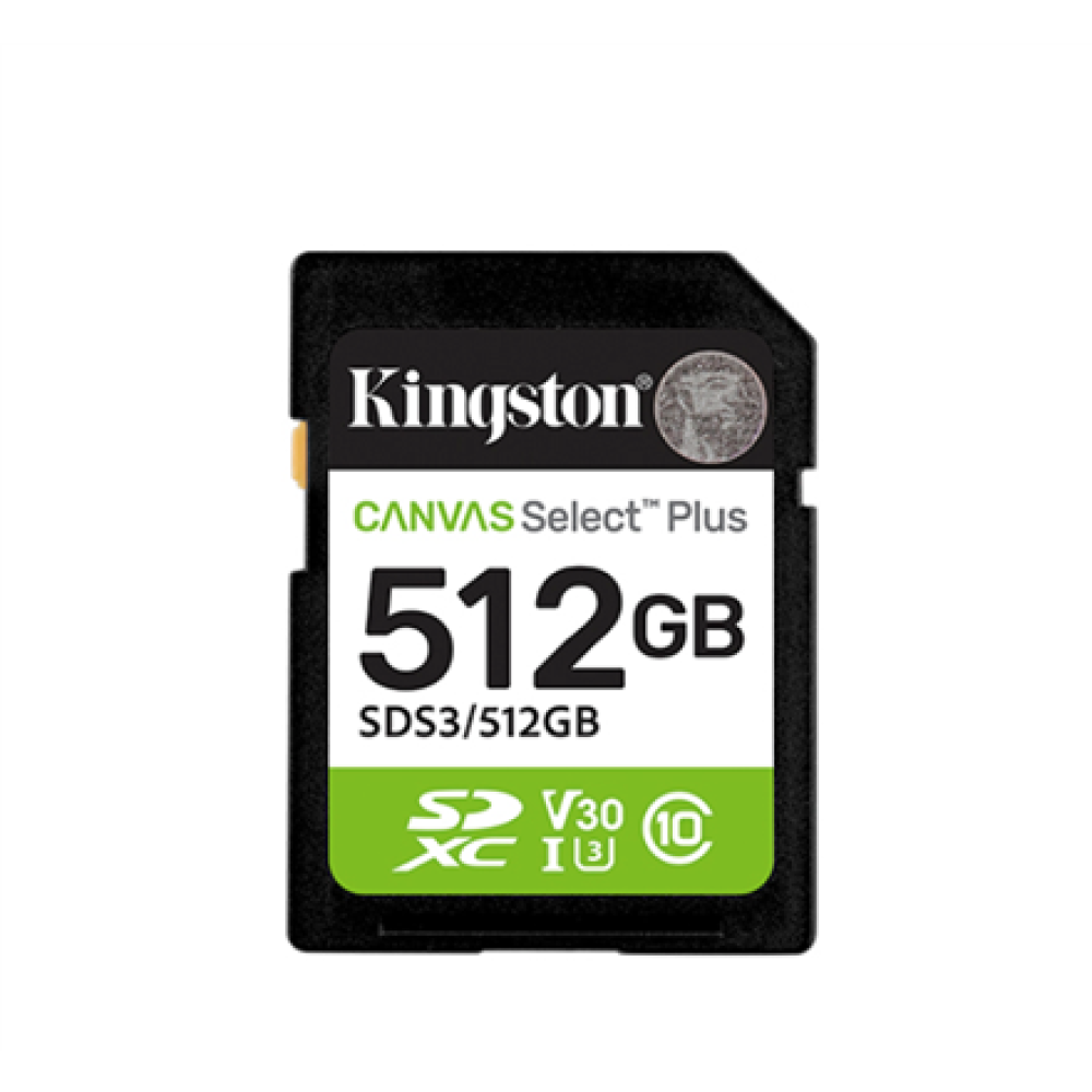 Kingston Canvas Select Plus , 512 GB , SD , Flash memory class Class 10, UHS-I, U1/U3, Video Class 10/30