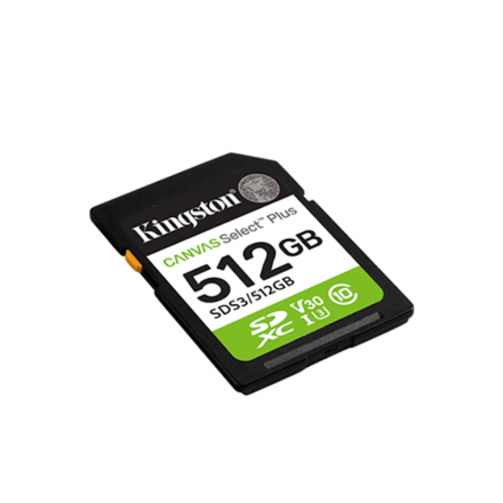 Kingston Canvas Select Plus , 512 GB , SD , Flash memory class Class 10, UHS-I, U1/U3, Video Class 10/30