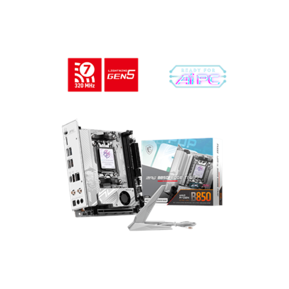MSI MPG B850I EDGE TI WIFI , Processor family AMD B850 , Processor socket AM5 , DDR5 , Supported hard disk drive interfaces SATA, M.2 , Number of SATA connectors 2